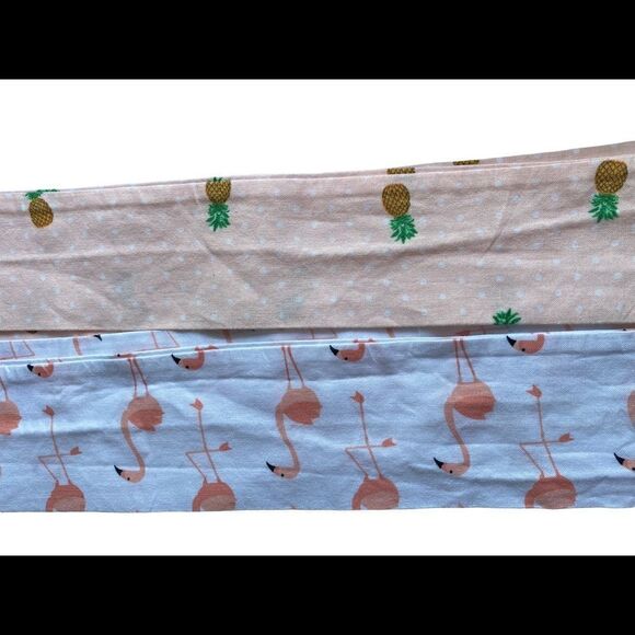 Tropical long thin white scarf with pink flamingos, also peach with pineapples - Picture 2 of 7